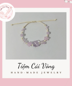 Vòng tay handmade phối charm hoa trà tím và hạt đá sao mờ (Lavender Starry Edition).